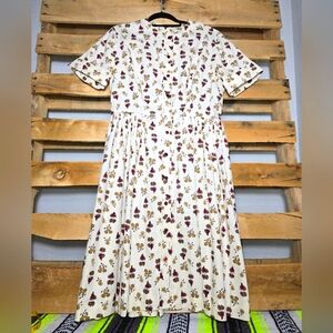 Vintage Pear & Grape Print Cream Dress Size:L